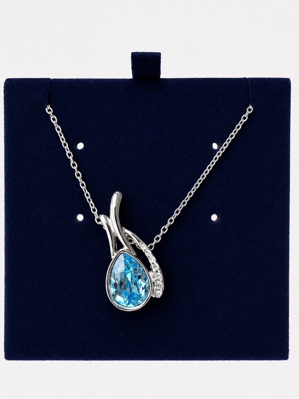 Swarovski Silver Teardrop Necklace with Aquamarine and White Crystals